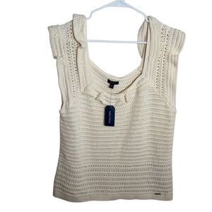 Nautica Sweater Women's XXL Cream Knit Square Neck Ruffle Casual Boho NWT